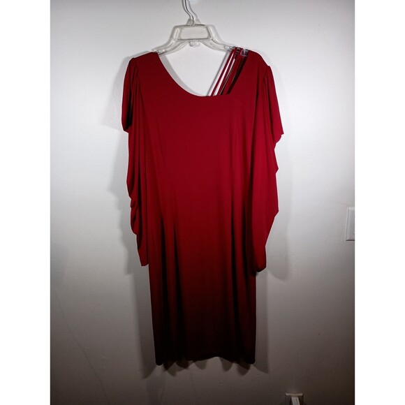 Monroe and Main Red Stretch Strappy Knit Formal Long Puff Sleeve Dress Size 16 - Picture 7 of 9